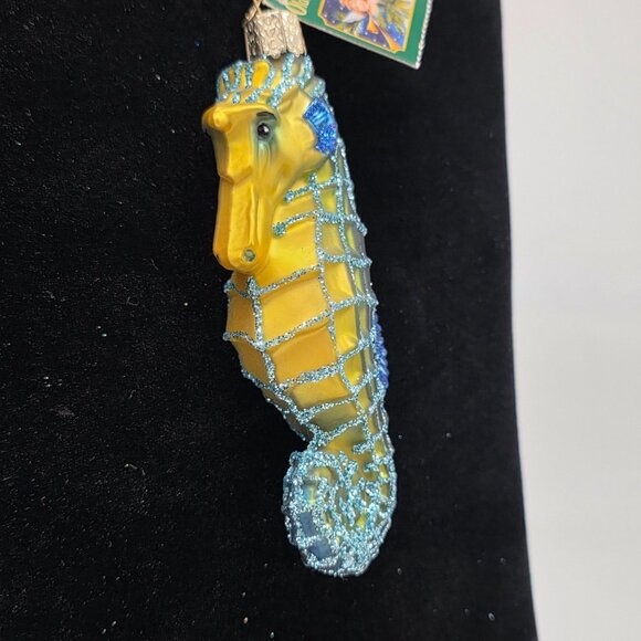 Old World Christmas Blue Seahorse Ornament Glass Blown Hand-Painted Box - Picture 8 of 16